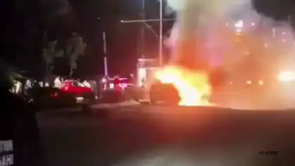 Car Catches Fire After Crashing Into Divider in Hyderabad
