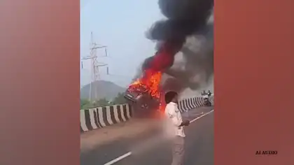 Four Killed as Electric Car Catches Fire After Hitting Divider in Vijayawada